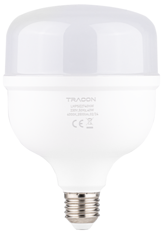 Żarówka LED o wysokiej mocy, z chipem Samsung 220-240 V, 50 Hz, 40 W, 4000 K, 3500 lm, E27, EEI=F LHPSE2740NW Tracon Electric