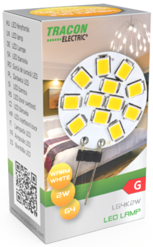 Żarówka Źródło światła LED 12 VAC/DC, 2 W, 2700 K, G4, 140 lm, 180°, EEI=G LG4K2W Tracon Electric