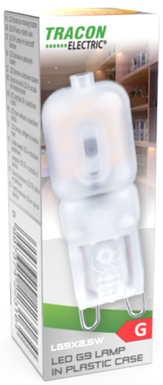 Żarówka Źródło światła LED w obudowie plastikowej 230 VAC, 2,5W, 2700K, G9, 180 lm, 270°, EEI=G LG9X2,5W Tracon Electric