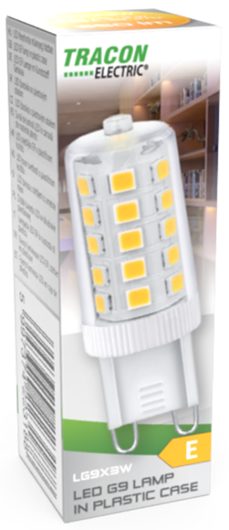 Żarówka Źródło światła LED w obudowie plastikowej 230 VAC, 3 W, 2700 K, G9, 350 lm, 270°, EEI=E LG9X3W Tracon Electric