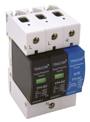 Ogranicznik przepięć, Typ B+Cz iskiernikiem 25kA, 2+1P TTV-BC225-2 Tracon Electric