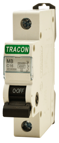 Wyłącznik nadprądowy 4,5kA, 1 pol, C 16A, 4,5 kA MB-1C-16 Tracon Electric