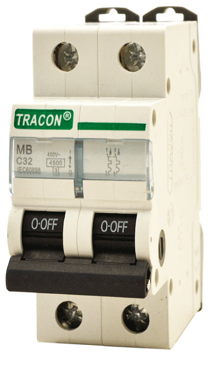 Wyłącznik nadprądowy 4,5kA, 2 pol, C 32A, 4,5 kA MB-2C-32 Tracon Electric