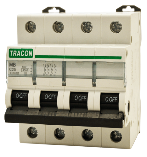 Wyłącznik nadprądowy 4,5kA, 4polowy, charakterystyka C 63A, 4,5 kA MB-4C-63 Tracon Electric