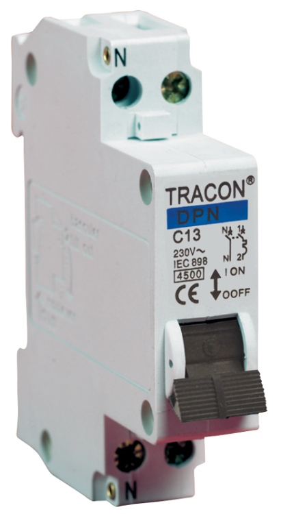 Wyłącznik nadprądowy 1+N pol, charakterystyka C 10A, 4,5kA DPN-C-10 Tracon Electric