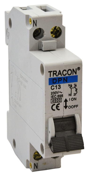 Wyłącznik nadprądowy 1+N pol, charakterystyka C 13A, 4,5kA DPN-C-13 Tracon Electric