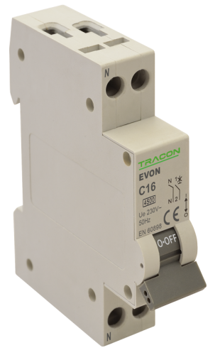 Wyłącznik nadprądowy 1+N, charakterystyka C 16A, C, 1P+N, 4,5kA EVONC16 Tracon Electric
