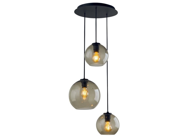 Lampa sufitowa wisząca Industrialna Loft VETRO III zwis 7641 NOWODVORSKI Lighting E27 x3 nowoczesna oświetleniowa żyrandol szklana przyciemniana dymiona kula metal czarna przezroczysta szkło dymione Inspiracje Premium
