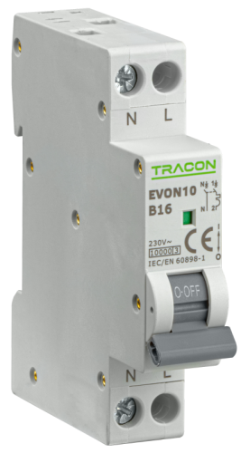 Wyłącznik nadprądowy 1+N pol., charakterystyka B 16A, B, 1P+N, 10kA EVON10B16 Tracon Electric