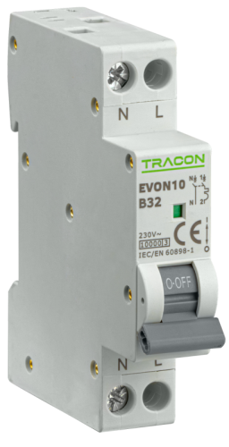 Wyłącznik nadprądowy 1+N pol., charakterystyka B 32A, B, 1P+N, 10kA EVON10B32 Tracon Electric