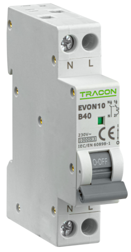 Wyłącznik nadprądowy 1+N pol., charakterystyka B 40A, B, 1P+N, 10kA EVON10B40 Tracon Electric