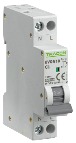 Wyłącznik nadprądowy 1+N pol., charakterystyka C 4A, C, 1P+N, 10kA EVON10C4 Tracon Electric