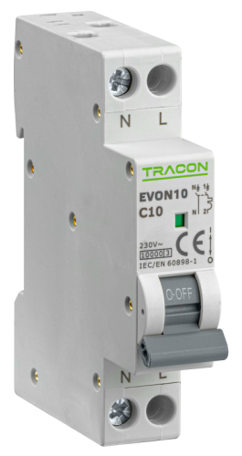 Wyłącznik nadprądowy 1+N pol., charakterystyka C 10A, C, 1P+N, 10kA EVON10C10 Tracon Electric