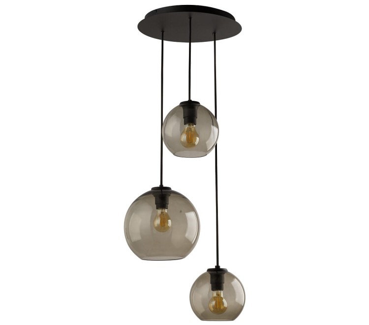 Lampa sufitowa wisząca Industrialna Loft VETRO III zwis 7641 NOWODVORSKI Lighting E27 x3 nowoczesna oświetleniowa żyrandol szklana przyciemniana dymiona kula metal czarna przezroczysta szkło dymione Inspiracje Premium