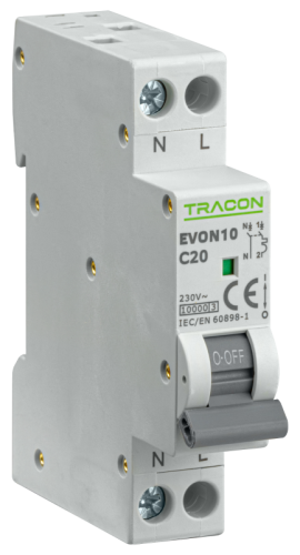 Wyłącznik nadprądowy 1+N pol., charakterystyka C 20A, C, 1P+N, 10kA EVON10C20 Tracon Electric