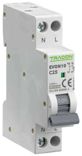Wyłącznik nadprądowy 1+N pol., charakterystyka C 25A, C, 1P+N, 10kA EVON10C25 Tracon Electric