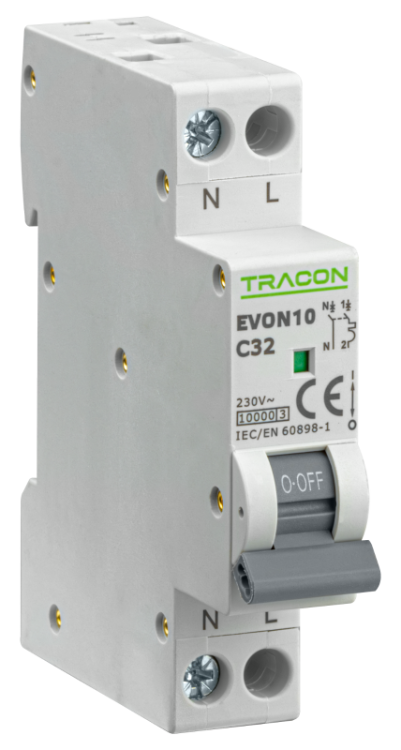 Wyłącznik nadprądowy 1+N pol., charakterystyka C 32A, C, 1P+N, 10kA EVON10C32 Tracon Electric