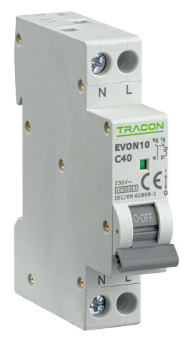 Wyłącznik nadprądowy 1+N pol., charakterystyka C 40A, C, 1P+N, 10kA EVON10C40 Tracon Electric