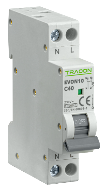 Wyłącznik nadprądowy 1+N pol., charakterystyka C 40A, C, 1P+N, 10kA EVON10C40 Tracon Electric