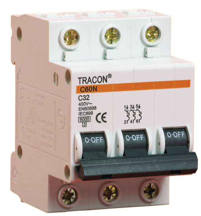 Wyłącznik nadprądowy, 3 pol, charakterystyka B 6A, 6kA B60-6-3 Tracon Electric