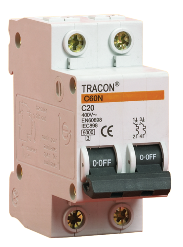 Wyłącznik nadprądowy, 2 pol, charakterystyka C 10A, 6kA C60-10-2 Tracon Electric