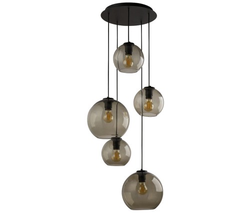 Lampa sufitowa wisząca Industrialna Loft VETRO V zwis 7642 NOWODVORSKI Lighting E27 x5 nowoczesna oświetleniowa żyrandol szklana przyciemniana dymiona kula metal czarna przezroczysta szkło dymione Inspiracje Premium