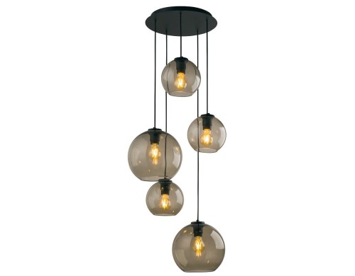 Lampa sufitowa wisząca Industrialna Loft VETRO V zwis 7642 NOWODVORSKI Lighting E27 x5 nowoczesna oświetleniowa żyrandol szklana przyciemniana dymiona kula metal czarna przezroczysta szkło dymione Inspiracje Premium