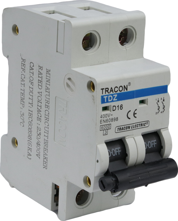Wyłącznik nadprądowy, 2 pol, charakterystyka D 13A, 6kA TDZ-2D-13 Tracon Electric