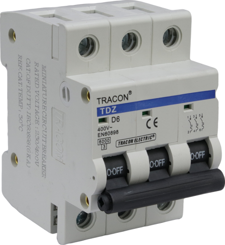 Wyłącznik nadprądowy, 3 pol, charakterystyka D 6A, 6kA TDZ-3D-6 Tracon Electric