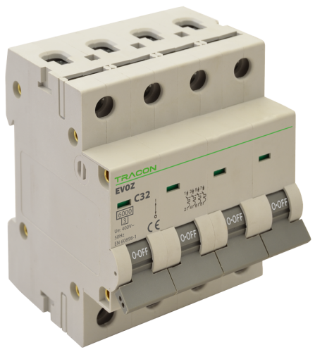 Wyłącznik nadprądowy, 4P, charakterystyka B 1A, B, 4P, 6kA EVOZ4B1 Tracon Electric