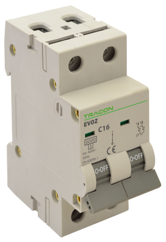 Wyłącznik nadprądowy, 2P, charakterystyka C 63A, C, 2P, 6kA EVOZ2C63 Tracon Electric
