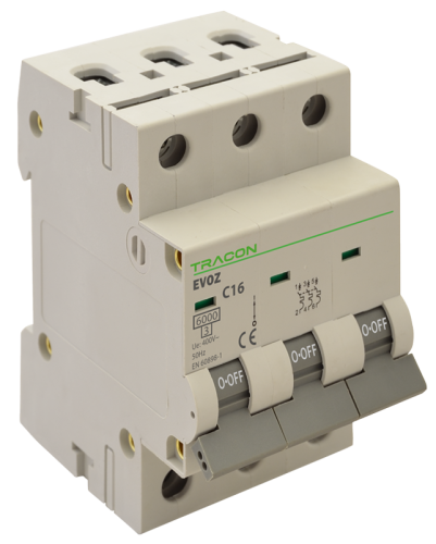 Wyłącznik nadprądowy, 3P, charakterystyka C 6A, C, 3P, 6kA EVOZ3C6 Tracon Electric