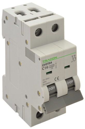 Wyłącznik nadprądowy, 2 pol, charakterystyka C 16A, C, 2P, 10kA TDA-2C-16 Tracon Electric