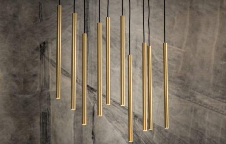 Lampa sufitowa wisząca punktowa Industrialna LASER 1000 SOLID BRASS VII 7668 NOWODVORSKI Lighting G9 x7 Loft nowoczesna oprawa oświetleniowa nad stół blat wyspę żyrandol tuba zwis mosiądz złoto Inspiracje Premium
