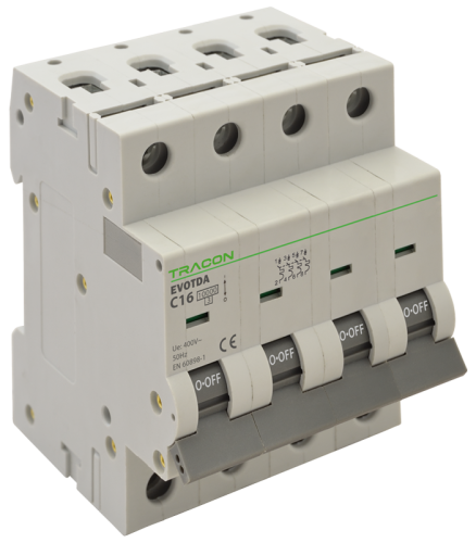 Wyłącznik nadprądowy, 4 pol, charakterystyka C 6A, C, 4P, 10kA TDA-4C-6 Tracon Electric