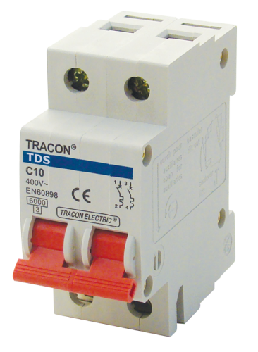 Wyłącznik nadprądowy, 2 pol, char. C, kolorowa dźwignia 32A, 6kA TDS-2C-32 Tracon Electric
