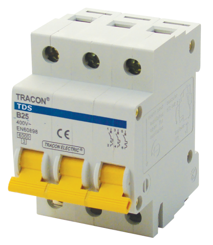 Wyłącznik nadprądowy, 3 pol, char. C, kolorowa dźwignia 4A, 6kA TDS-3C-4 Tracon Electric