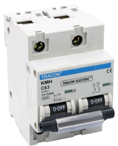 Wyłącznik nadprądowy o dużej mocy, 2 pol, charakterystyka C 63A, 6kA KMH-263 Tracon Electric
