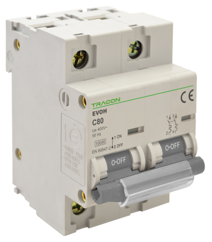 Wyłącznik nadprądowy wysokiej mocy, 2pol, charakterystyka C 63A, 2P,10kA EVOH263 Tracon Electric