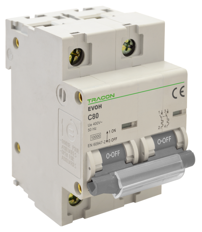 Wyłącznik nadprądowy wysokiej mocy, 2pol, charakterystyka C 63A, 2P,10kA EVOH263 Tracon Electric