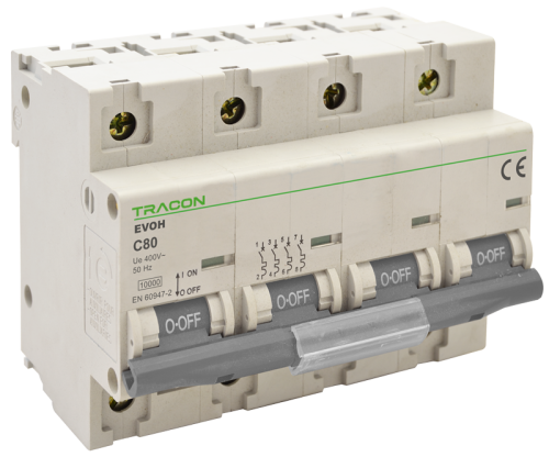 Wyłącznik nadprądowy wysokiej mocy, 4pol, charakterystyka C 125A, 4P,10kA EVOH4125 Tracon Electric