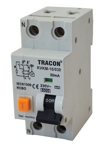 Kombinowany wyłącznik ochronny, 2P, 2 mod. B 25A, 300 mA, 6kA, AC KVKMB-25/300 Tracon Electric