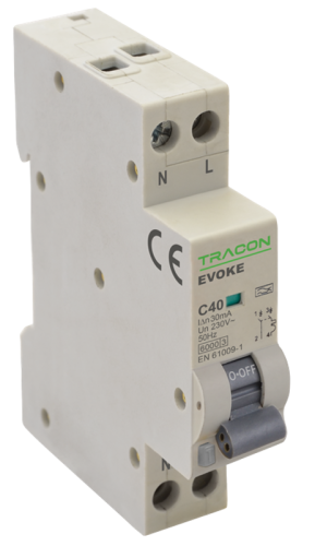 Wył. różn.-prądowy z czł. nadpr. elektroniczny, 1mod, C, 2P C13, 30mA, 6kA, AC, EVOKEC1303 Tracon Electric