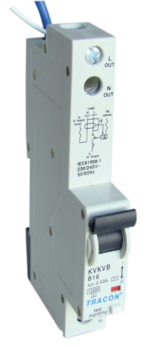 Kombinowany wyłącznik ochronny, 2P, 1 mod, char. C 6A, 100mA, 10kA, AC, E3 KVKV-6/10 Tracon Electric