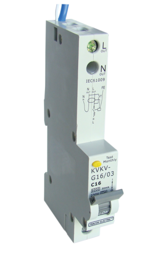 Kombinowany wyłącznik ochronny, 2P, 1 mod, char. C 16A, 100mA, 6kA, A/AC, E3 KVKV-G16/100 Tracon Electric