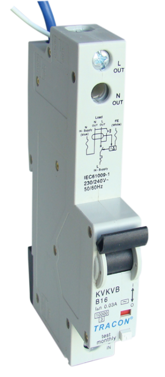 Kombinowany wyłącznik ochronny, 2P, 1 mod, char. C 25A, 30mA, 10kA, AC, E3 KVKV-25/03 Tracon Electric