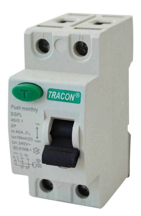 Wyłącznik różnicowo-prądowy 4,5kA, 2P 40A, 100mA, 4,5 kA, 2P RB2-40100 Tracon Electric