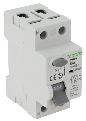 Wyłącznik różnicowo-prądowy, 2-polowy 80A, 100mA, 6kA, AC EVOV2P801 Tracon Electric
