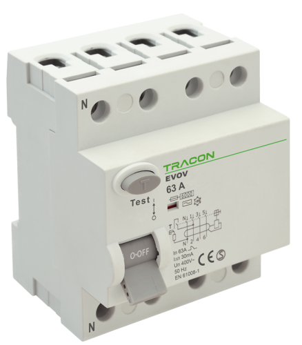 Wyłącznik różnicowo-prądowy, 4-polowy 25A, 30mA, 6kA, AC EVOV4P2503 Tracon Electric