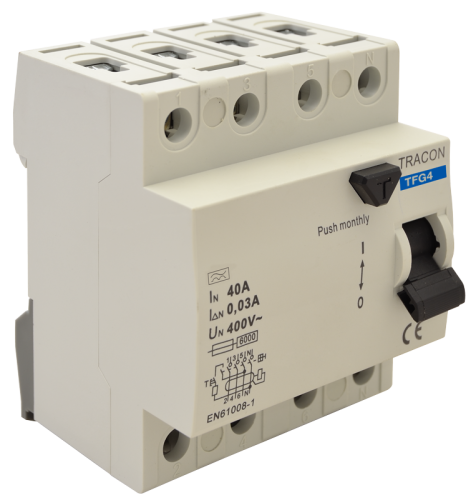 Wyłącznik różnicowo-prądowy 4-polowy 25A, 30mA, 6kA, A / AC TFG4-25030 Tracon Electric